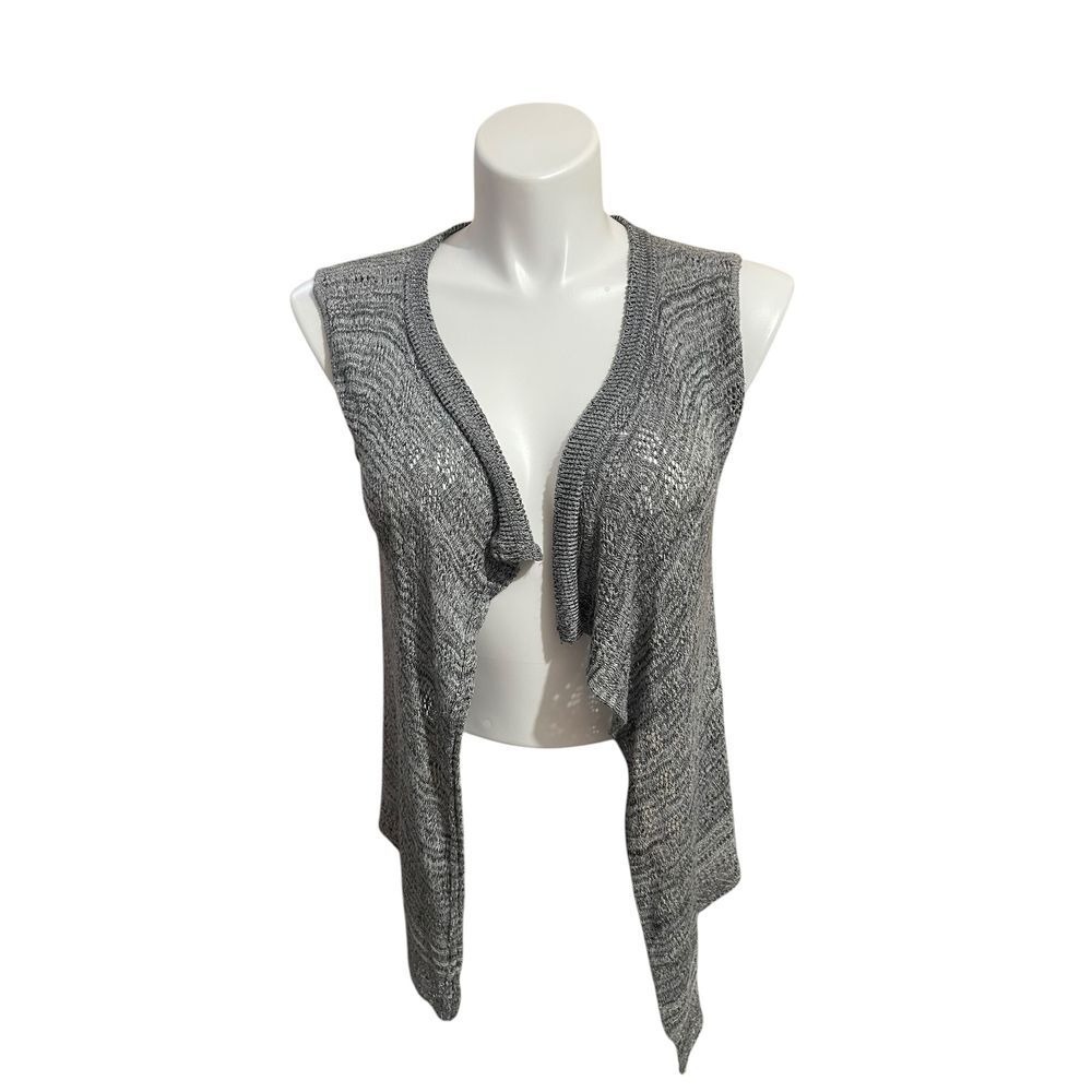 A Knitch Above Sleeveless Open‎ Front Knit Vest Gray Crochet Cardigan Layering